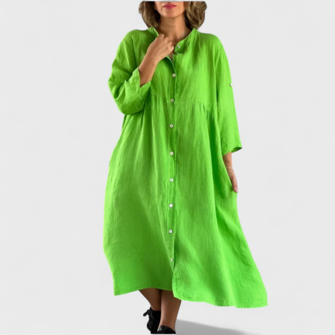 Isa - Vestido camisero de algodón y lino
