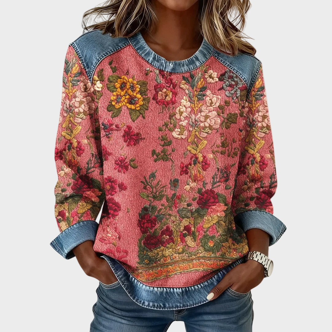 Flora - Sudadera con estampado floral y detalles en contraste