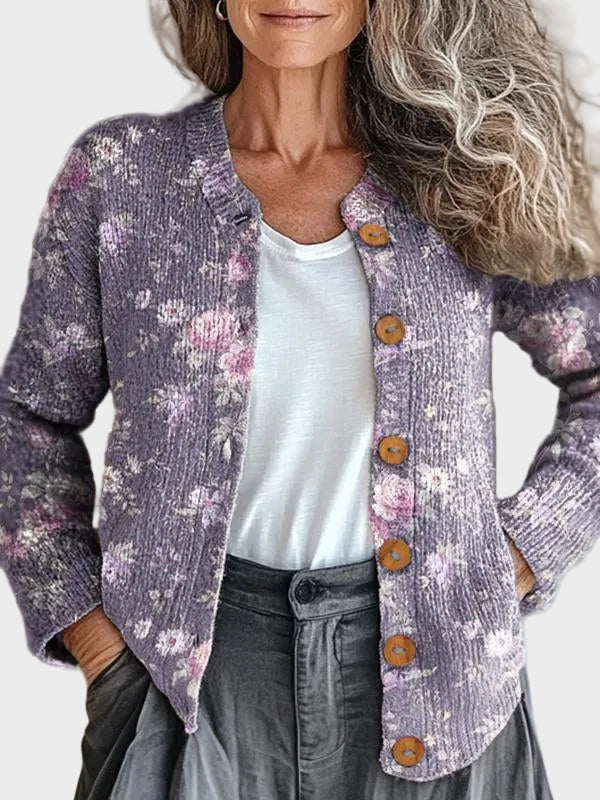 Cloverly™ - Cárdigan floral con botones en la parte delantera