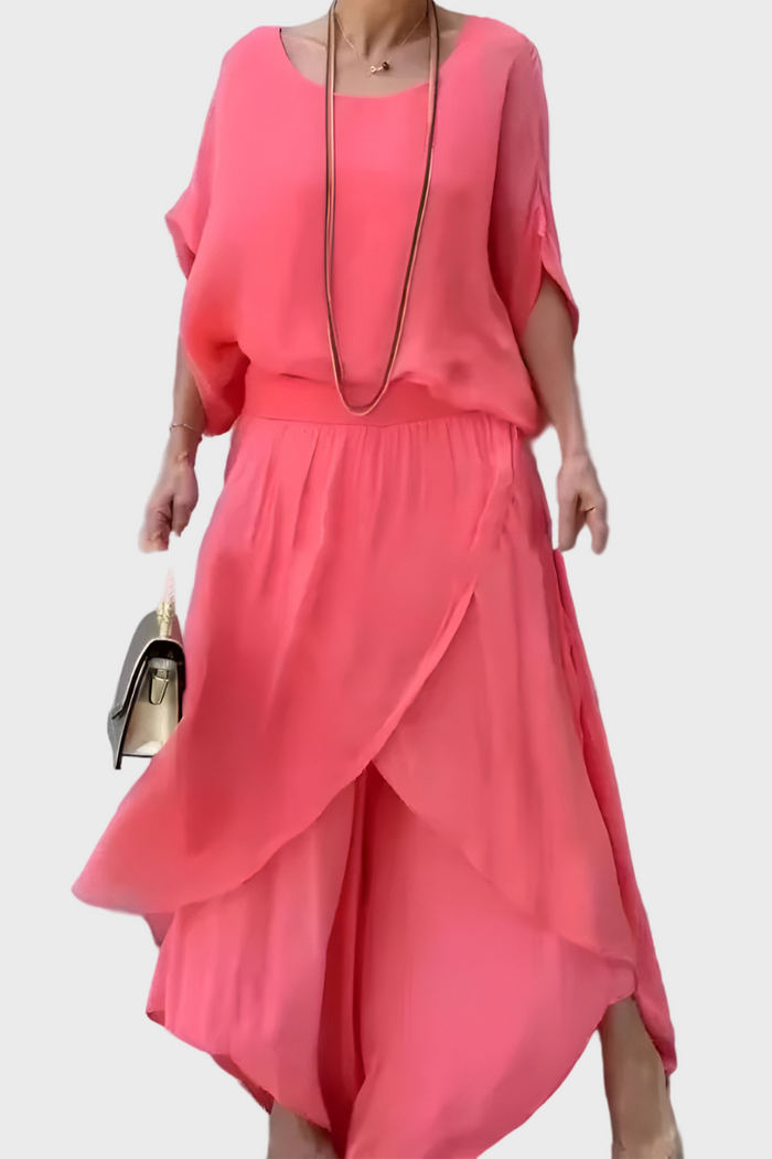 Stella - Top ancho y pantalón con abertura - Conjunto de dos piezas de gasa
