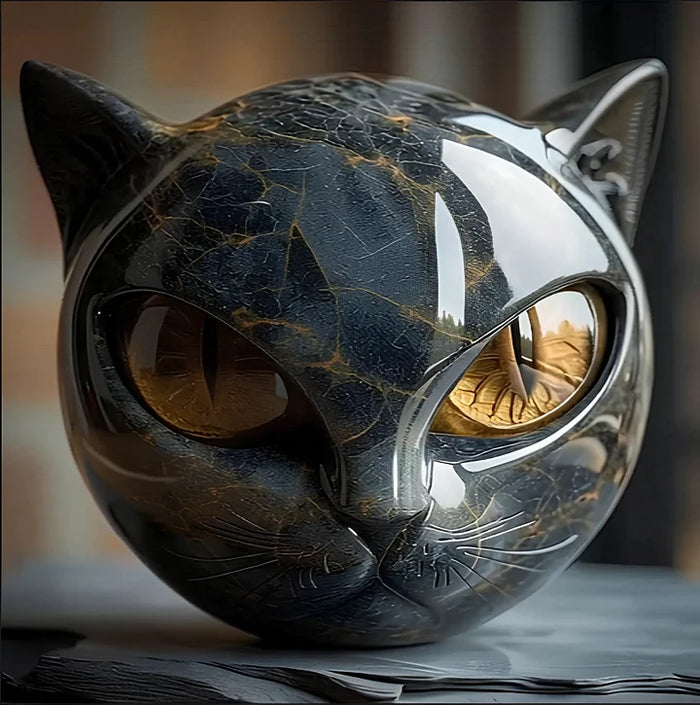 Estatua de piedra de un gato negro: símbolo de felicidad y estilo