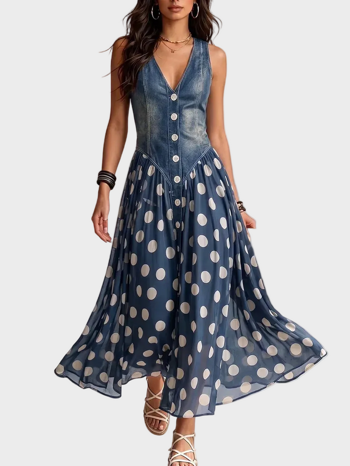 Vylina - Vestido vaquero con bajo de gasa de lunares