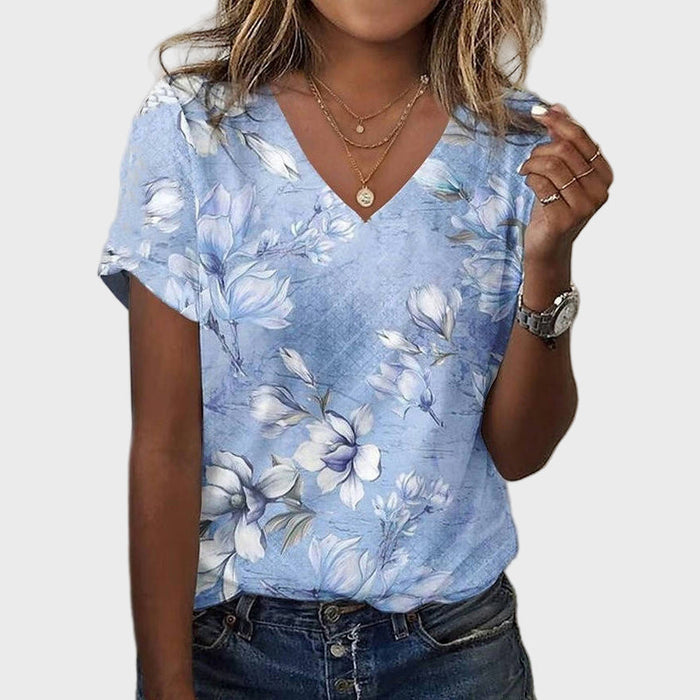 Anežka - Blusa floral de mujer con escote en pico