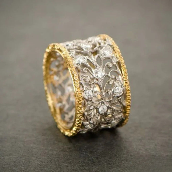 Anillo retro de hiedra con circonitas