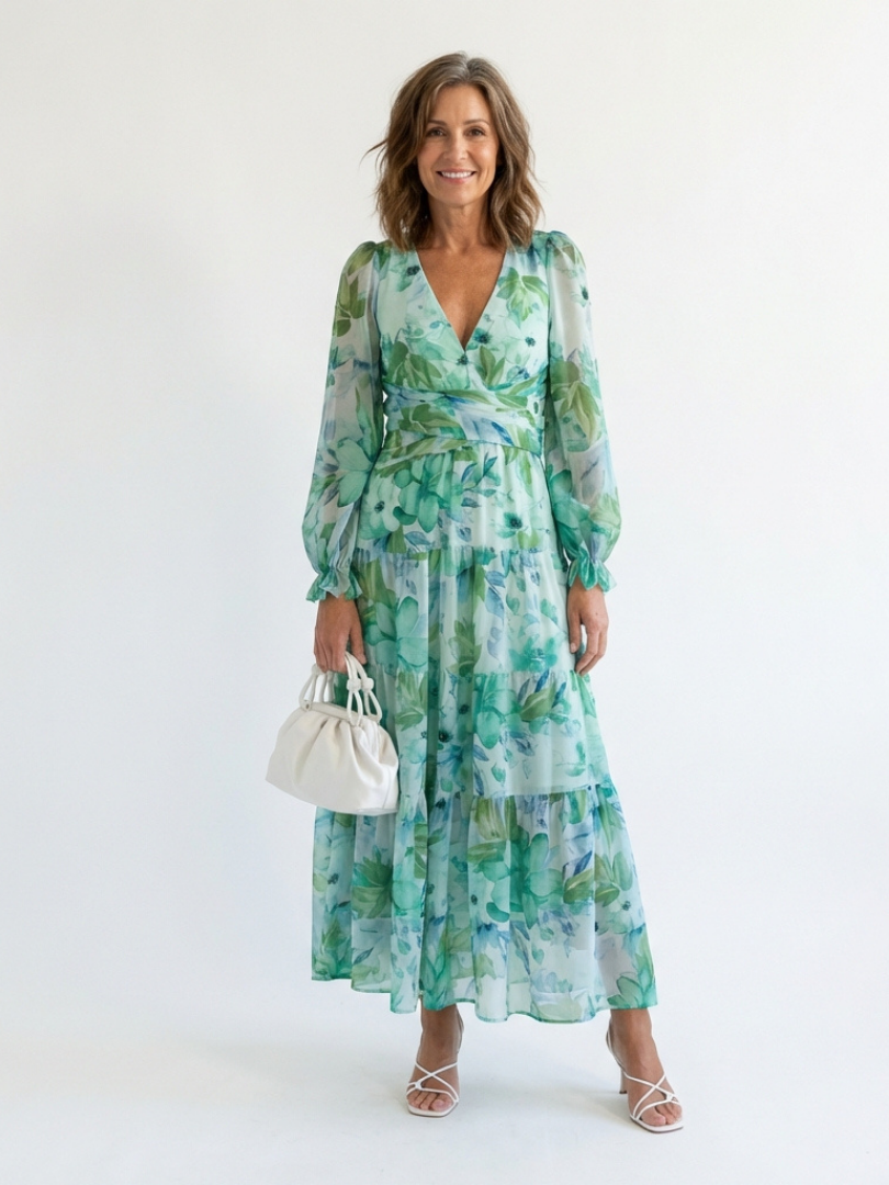 Camille | Maxi Vestido Floral de Mangas Largas