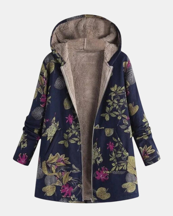Aurora - Abrigo Azul Marino con Estampado Floral
