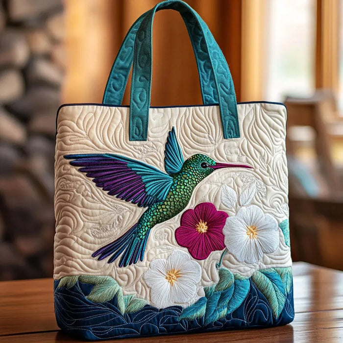 Bolso tote acolchado con flores blancas