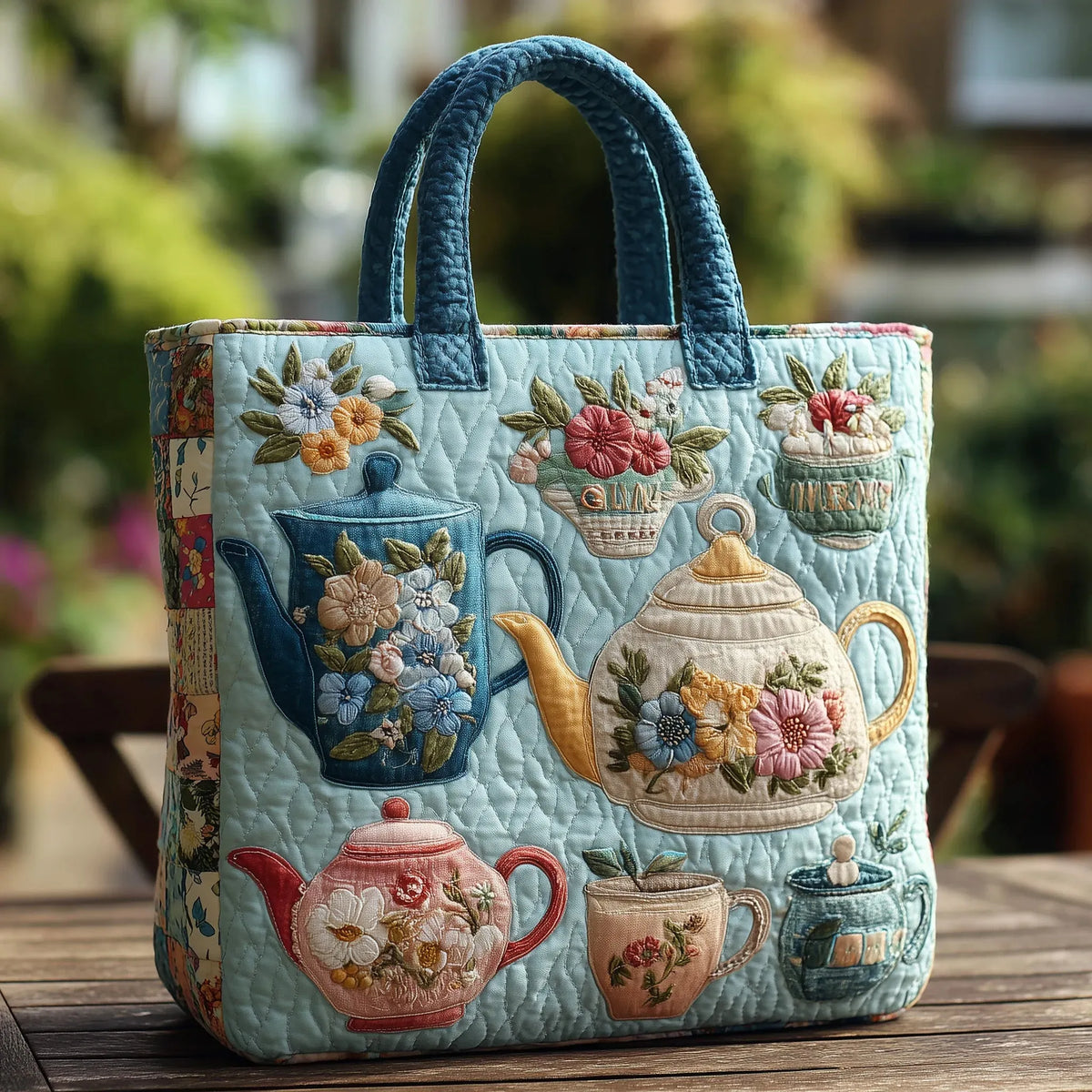 Bolso tote cuadrado con estampado floral y relleno