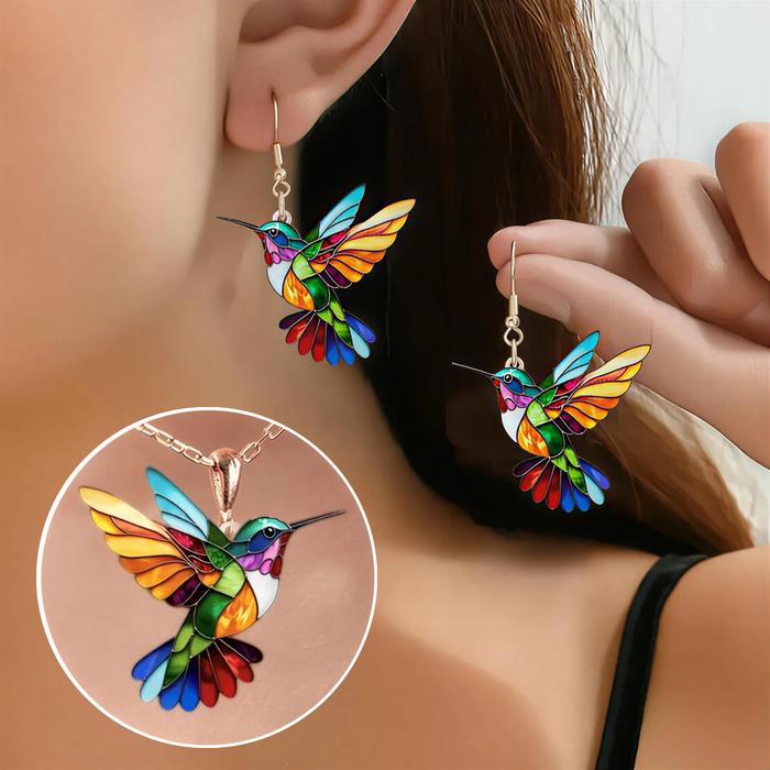 Pendientes de colibrí para la buena suerte + collar gratis – edición limitada