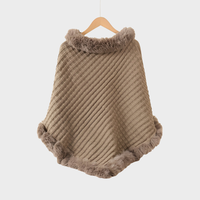 Milena – Elegante poncho de invierno con ribete de pelo