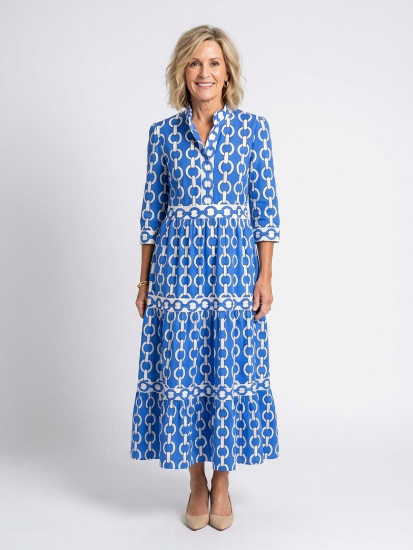 Pauline | Vestido midi de tres cuartos con diseño de cadena