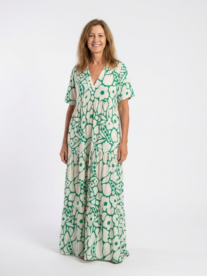 Lucie | Vestido midi floral con mangas cortas y escote en V