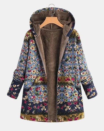 Elena - Sudadera con capucha floral bohemia de sherpa
