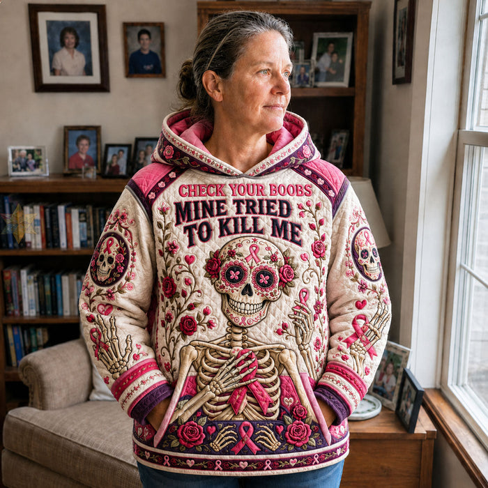 Sudadera con capucha con lazo rosa y calavera