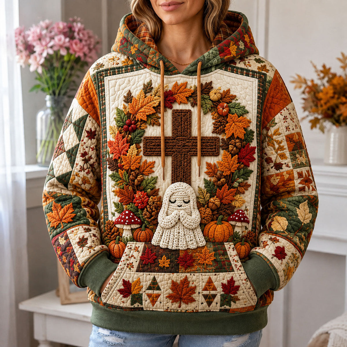 Sudadera con capucha con espíritu orante y cruz