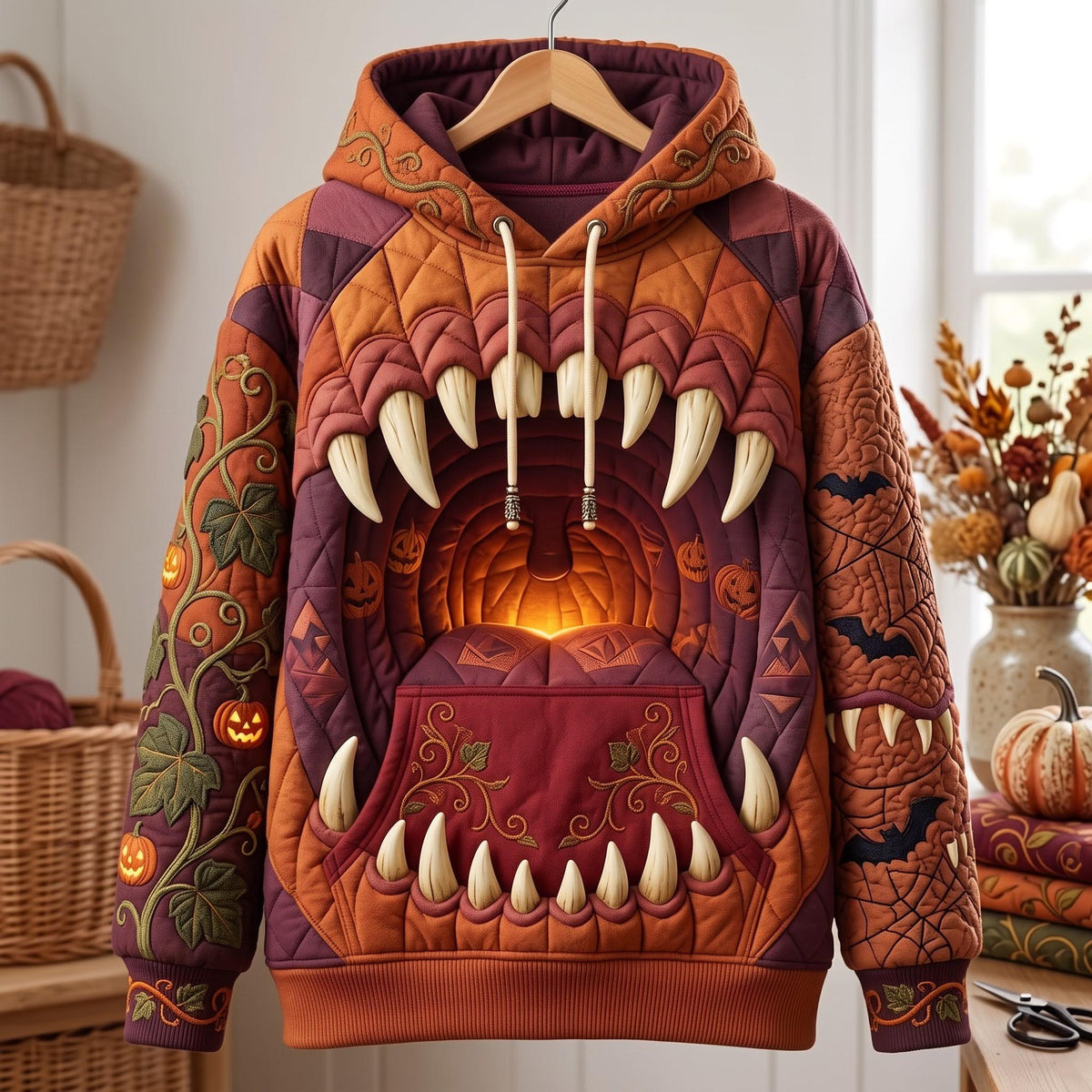 Sudadera con capucha con boca de monstruo rugiente
