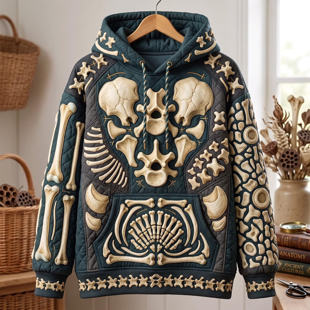 Capucha aterradora con calavera y huesos