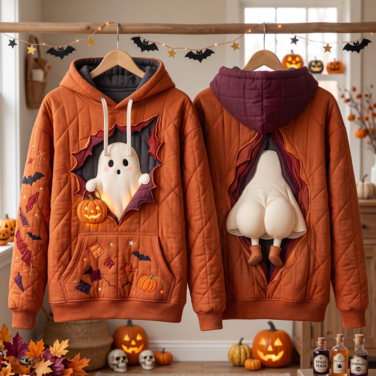 Acogedora capucha fantasma de calabaza