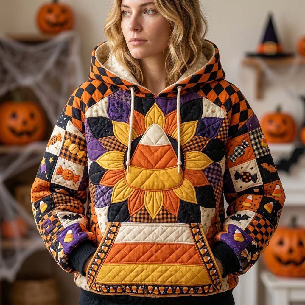 Sudadera con capucha Patchwork Halloween a medianoche