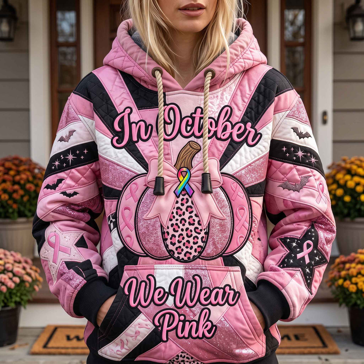 Sudadera rosa con capucha para octubre