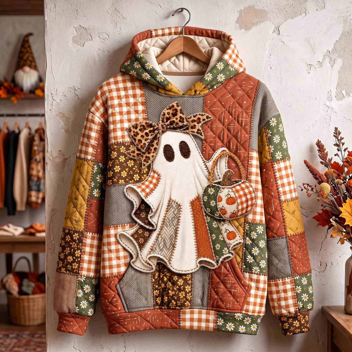 Sudadera acogedora con fantasmas de calabaza