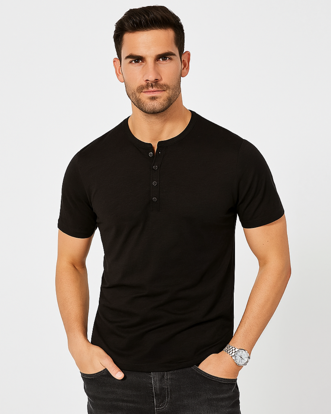 Camisa Henley con Cuello de Botones