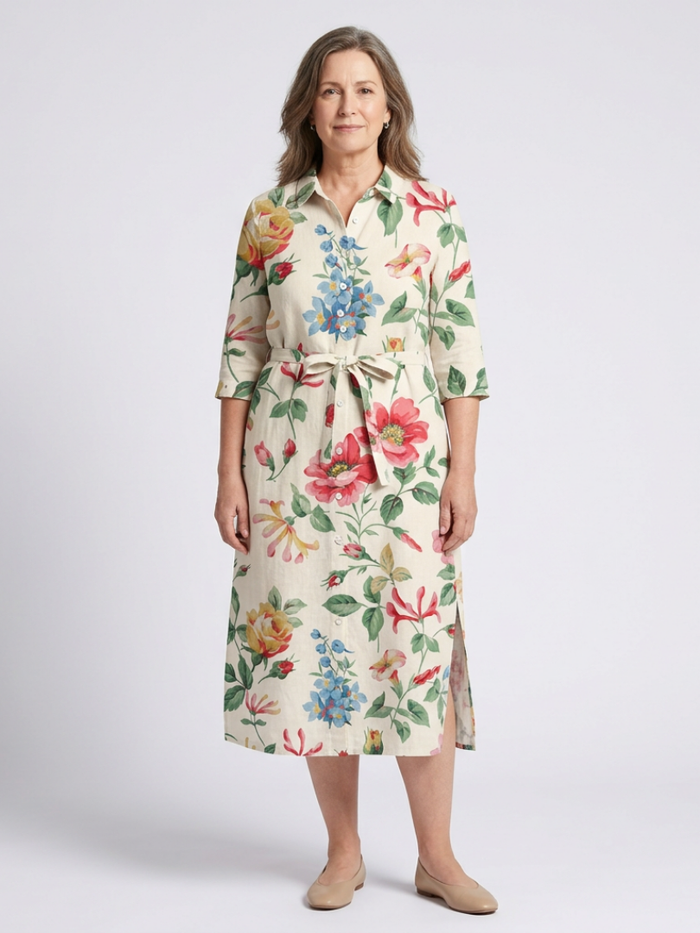 Charlotte | Vestido midi floral con mangas cortas y botones