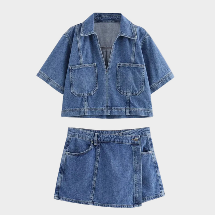 Conjunto Julie de denim con cuello en V