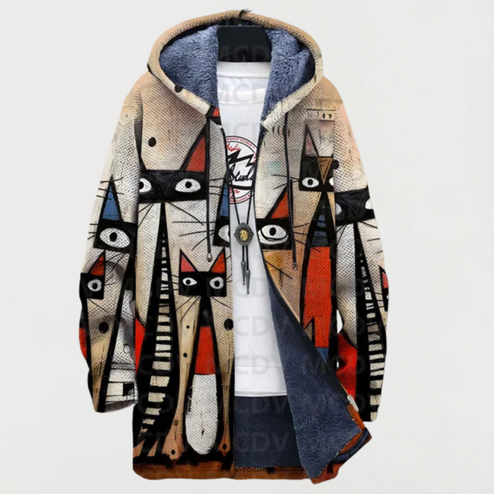 Chaqueta con estampado abstracto y gato