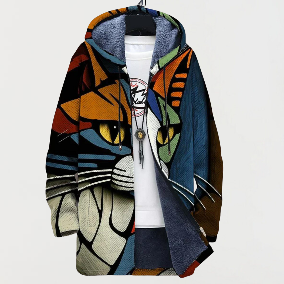 Chaqueta con estampado abstracto y motivo de gato