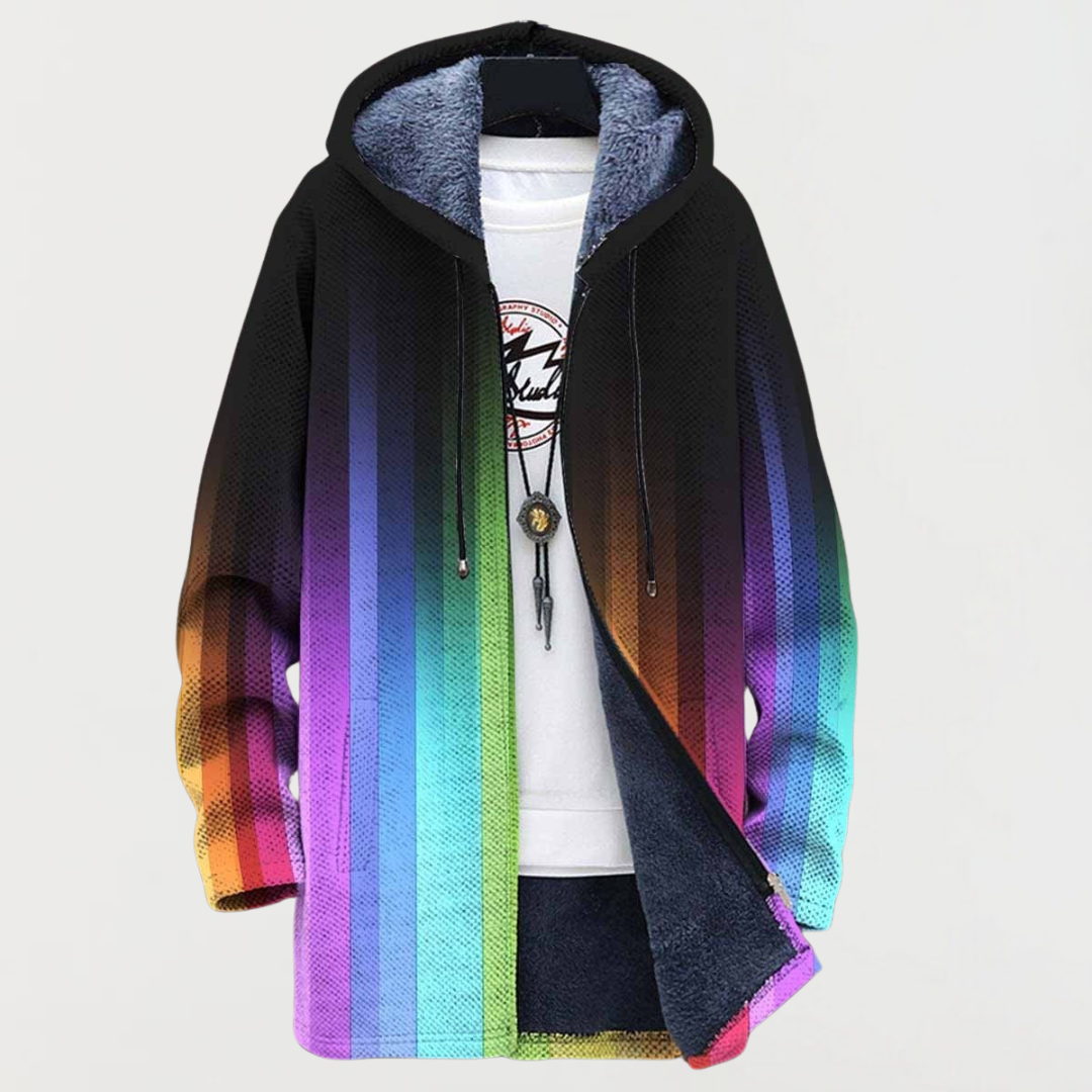 Una chaqueta con cola de arco iris en tonos