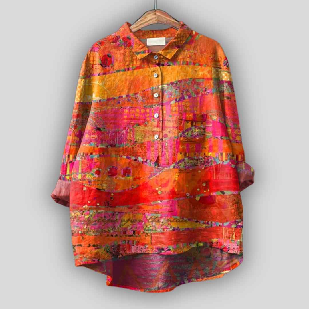 Marie - Blusa de lino de colores con estampado artístico