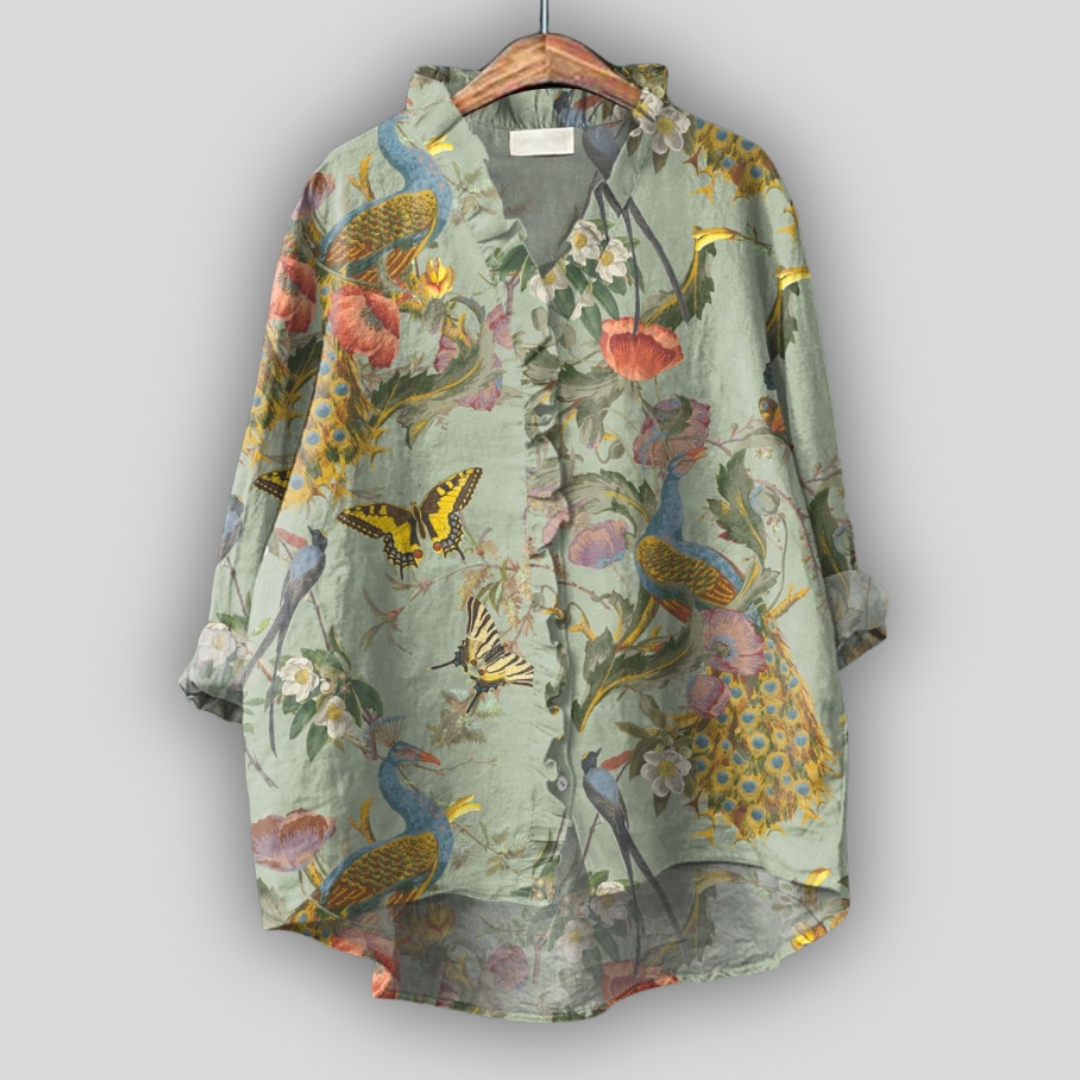 Lucie - Blusa de lino “Peacock Garden”