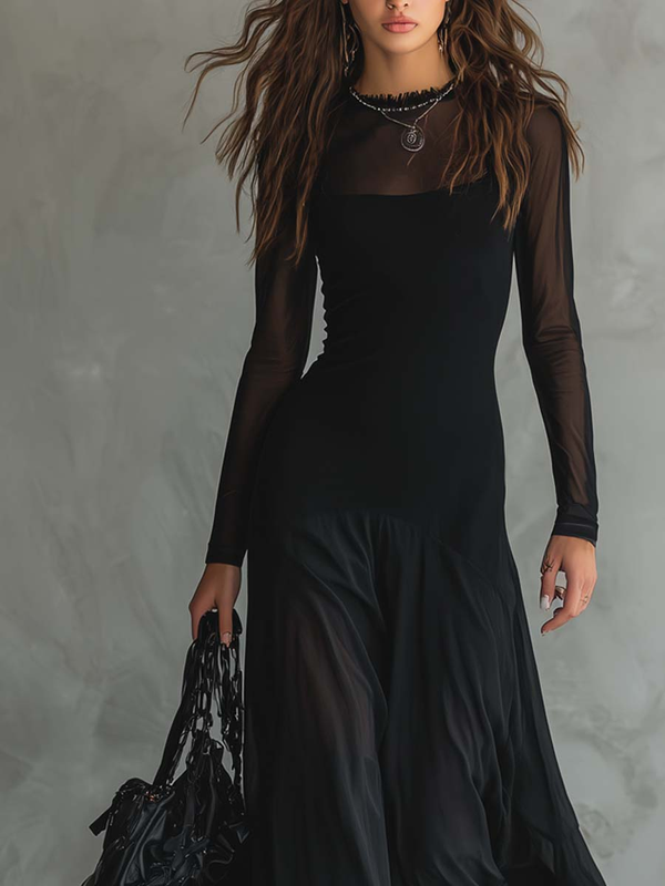 Nina - Vestido Maxi Negro de Tul con Corte Suelto