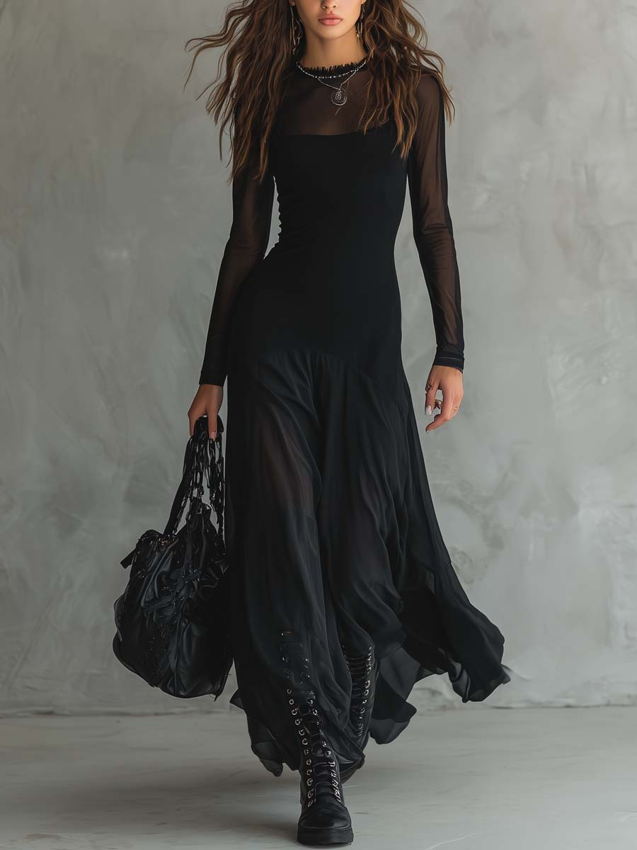 Nina - Vestido Maxi Negro de Tul con Corte Suelto
