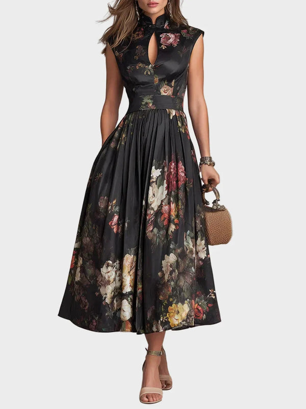 Elsa - Vestido midi plisado con estampado floral