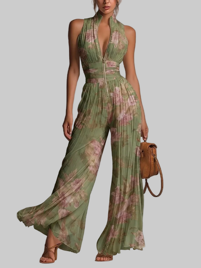 Amelia – mono plisado verde con flores
