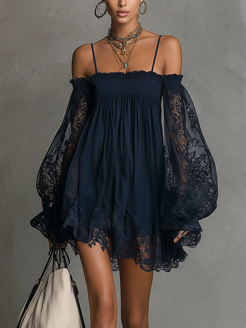 Nádia - Mini vestido con hombros descubiertos y detalles de encaje