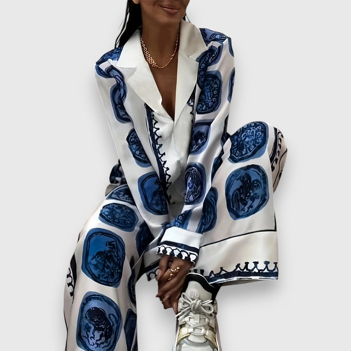 Meda - Conjunto de raso estampado para mujer