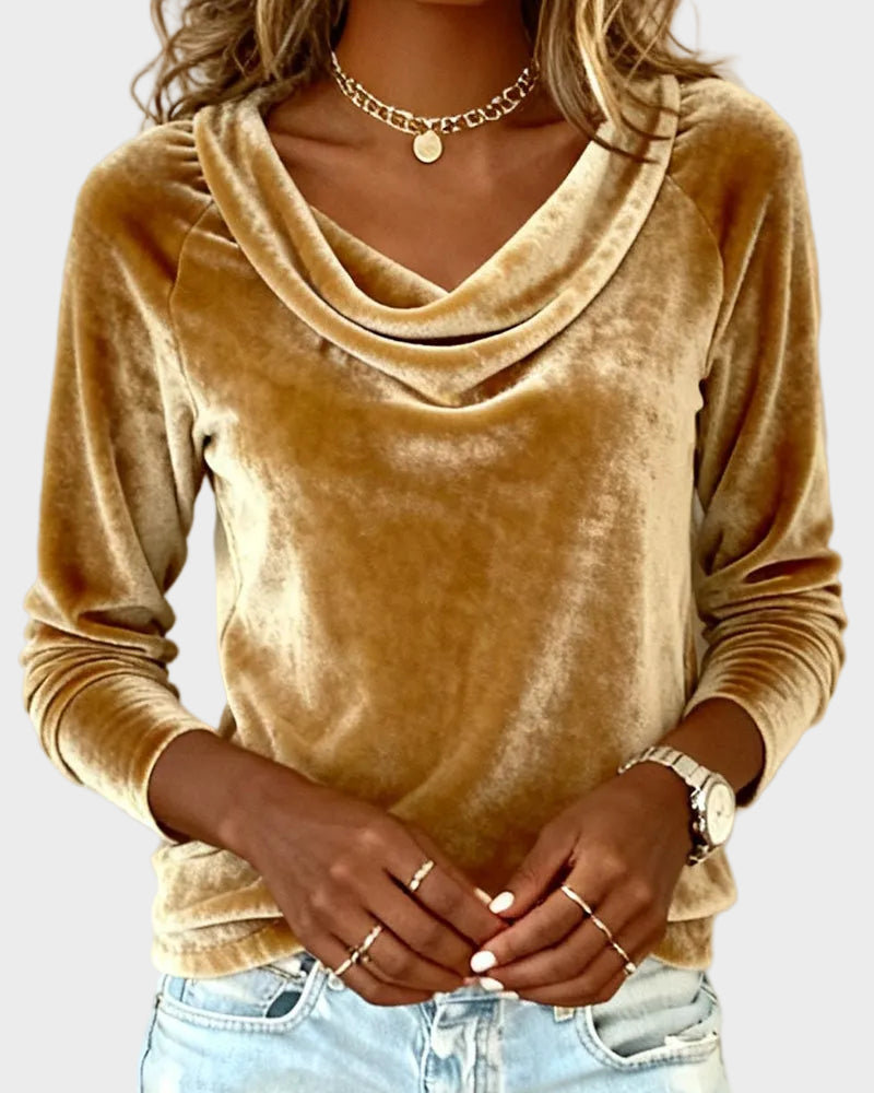 Jovelyra - Top Samette con cuello drapeado