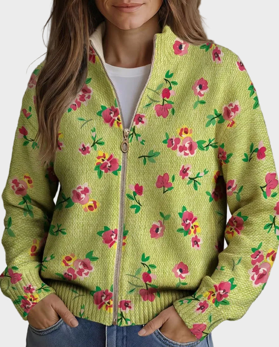 Constanza | Chaqueta de Punto Floral Verde Lima