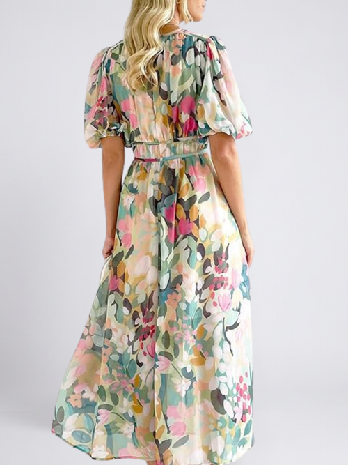 Audrey | Vestido midi de manga corta con cintura ajustada
