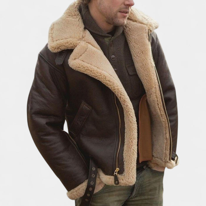 Viktor – Chaqueta de cuero premium con forro de piel de oveja