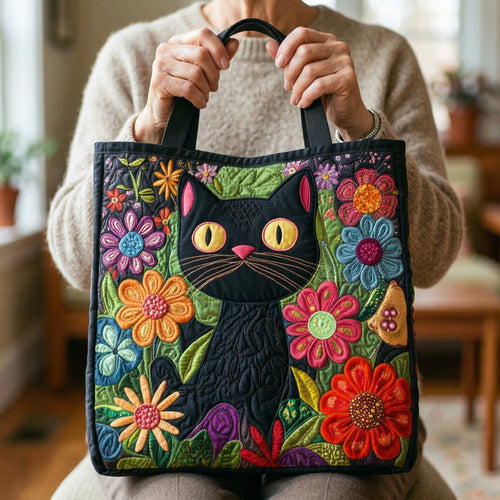 Adorable bolso acolchado con motivo de gato negro
