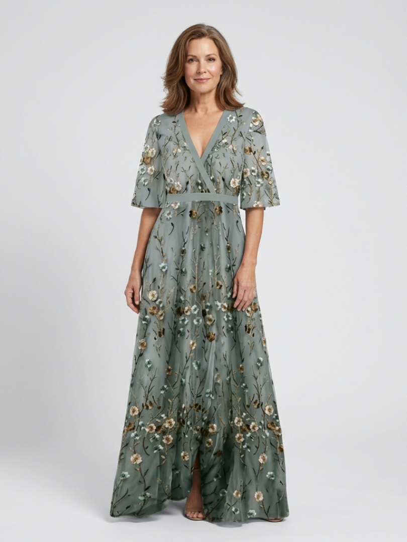 Élodie | Maxi vestido bordado con escote en V