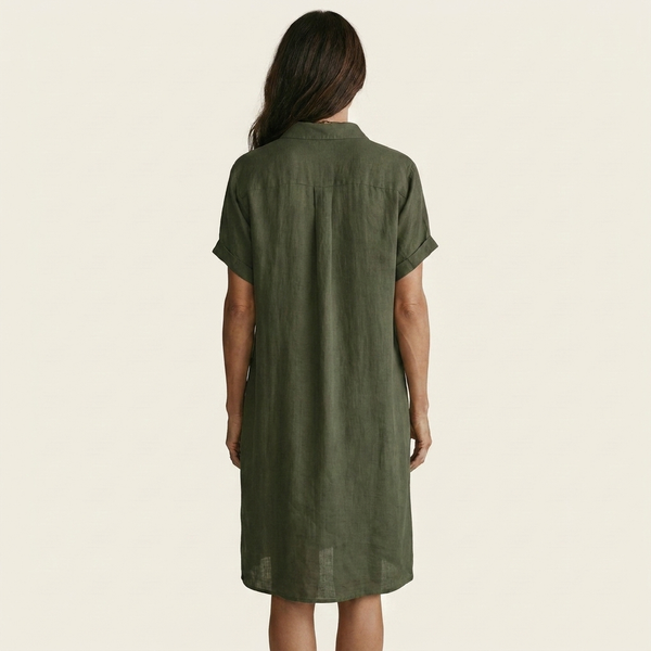 Florencia | Vestido Camisero Midi en Algodón y Lino con Puños Remangados
