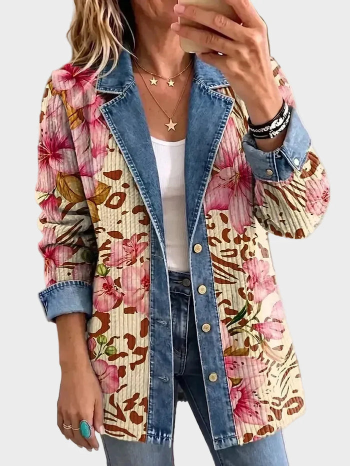 Fioletowy - Chaqueta con estampado floral retro en piel de león