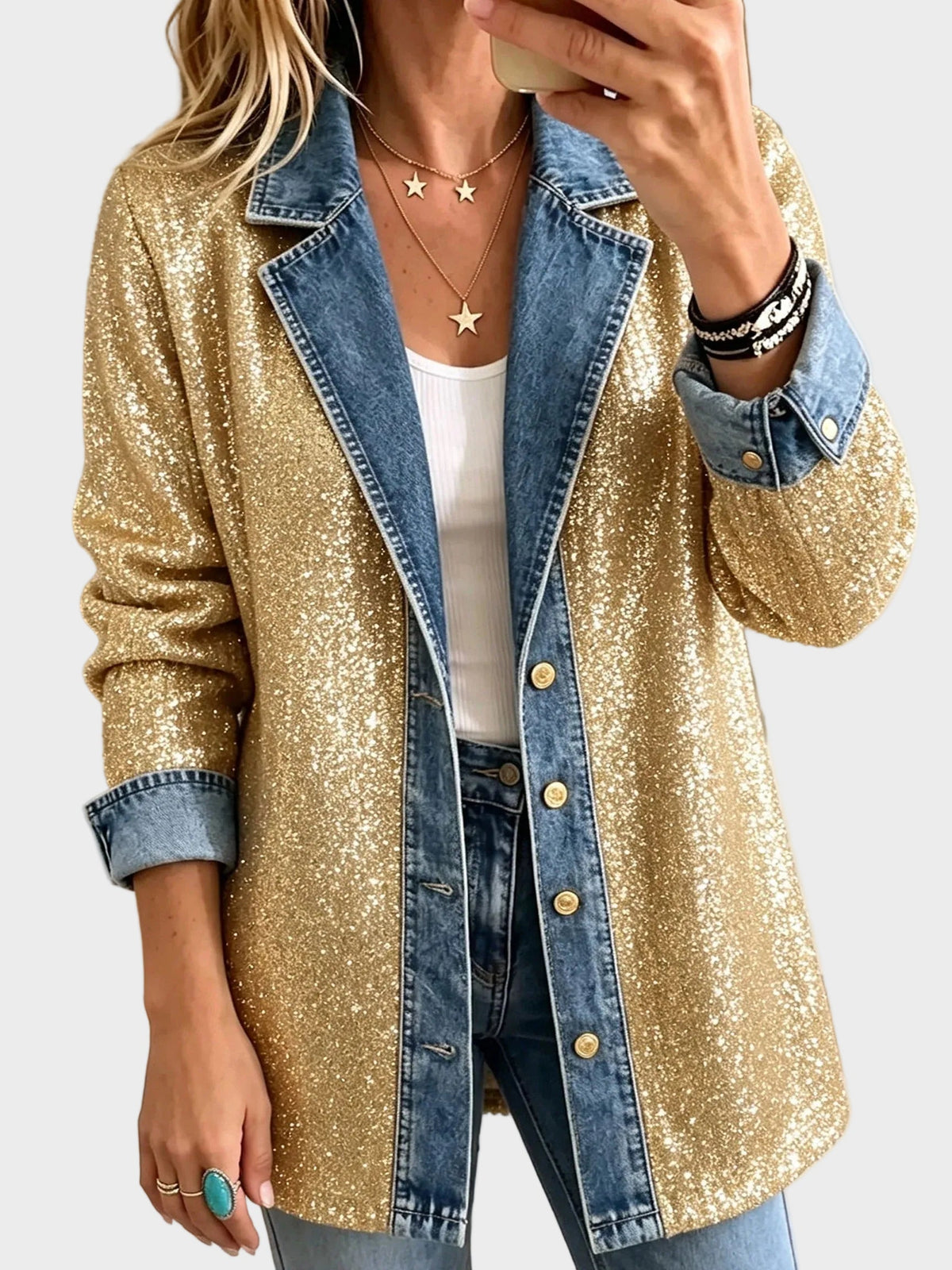 Addison - Chaqueta vaquera con purpurina dorada