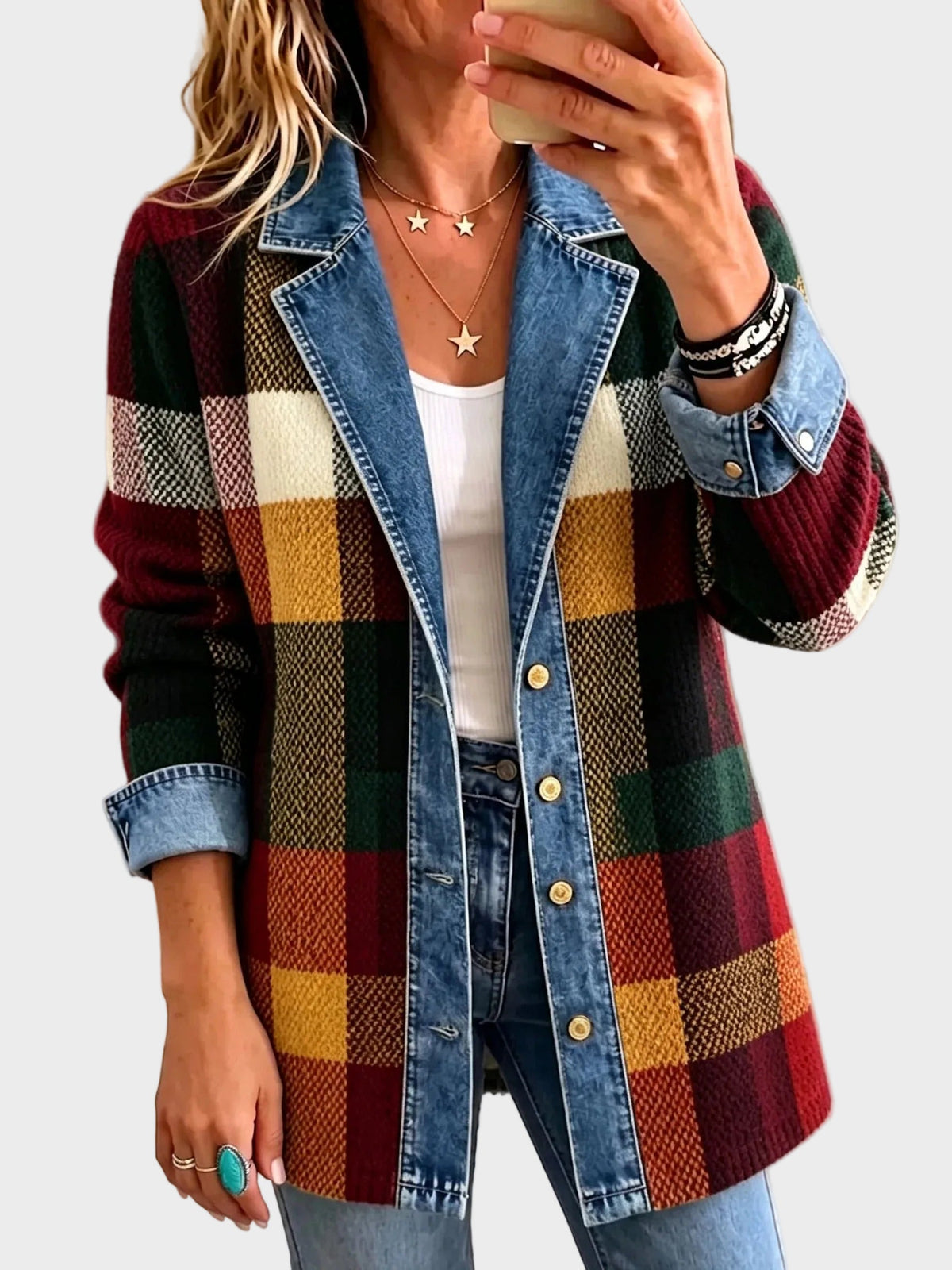 Lillian - Chaqueta vaquera a cuadros con bloques de color