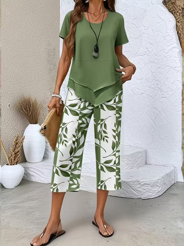 Avy™ | Conjunto Casual de Dos Piezas con Estampado de Hojas